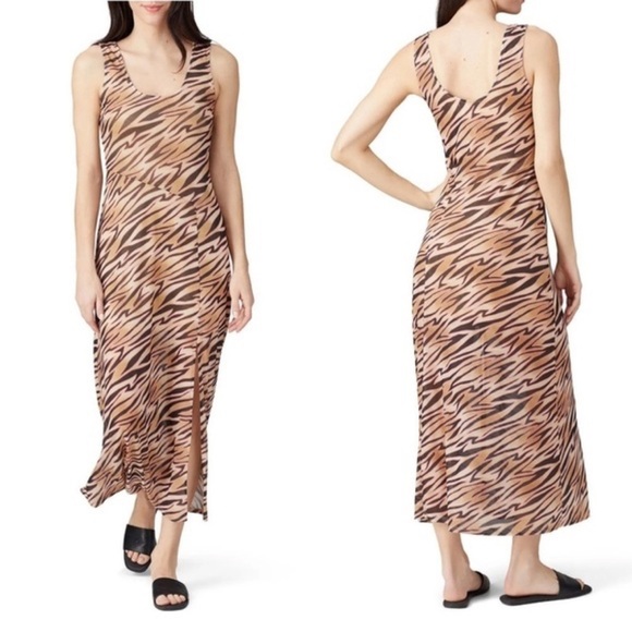 Louna Mesh Animal Tiger Print Sleeveless Women Small Mobwife Cocktail Modo Dress - Picture 1 of 9